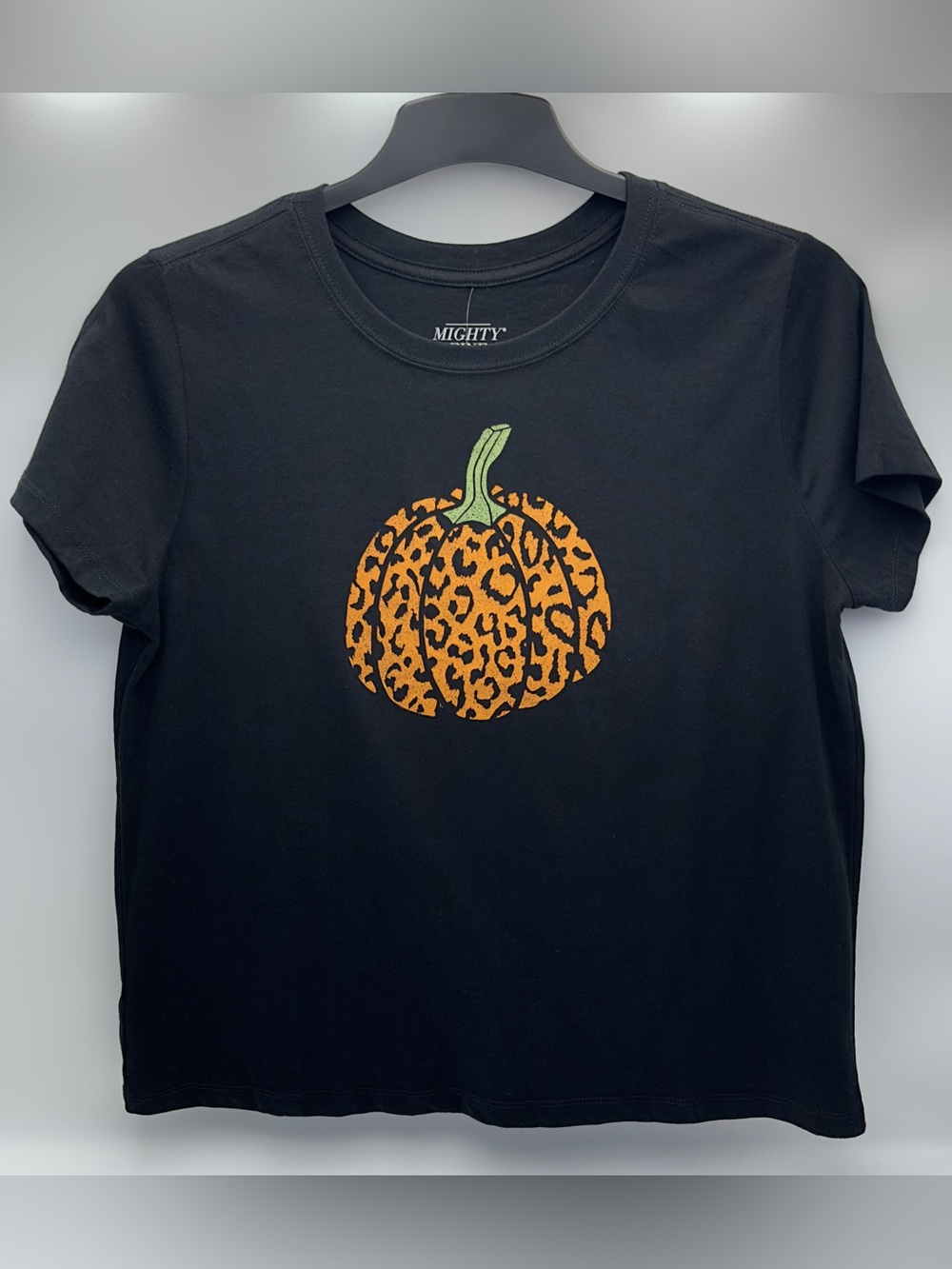 Mighty Fine Juniors Pumpkin Leopard Graphic T-Shirt Black Size 2X Girls / Fits S
